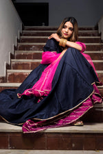 Thumbnail for Pomcha Jaipur Royal Blue Rani Pink Cotton Silk Angrakha - Distacart