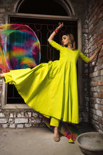 Thumbnail for Pomcha Jaipur Gulaal Green Pure Cotton Anarkali Set - Distacart