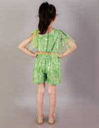 Thumbnail for Lil Drama Girls Party Top With Shorts - Green - Distacart