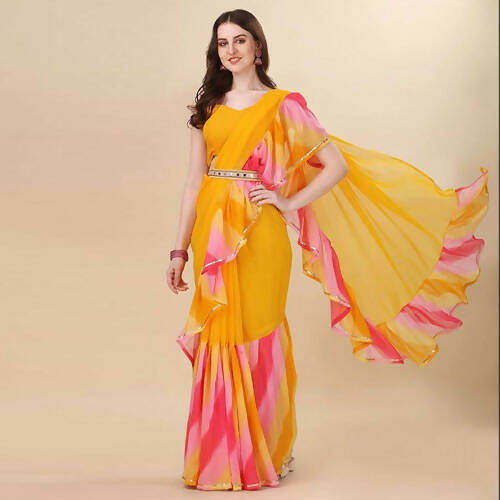Women's Partywear Designer Yellow Georgette Fancy Saree - Dyuti - Distacart