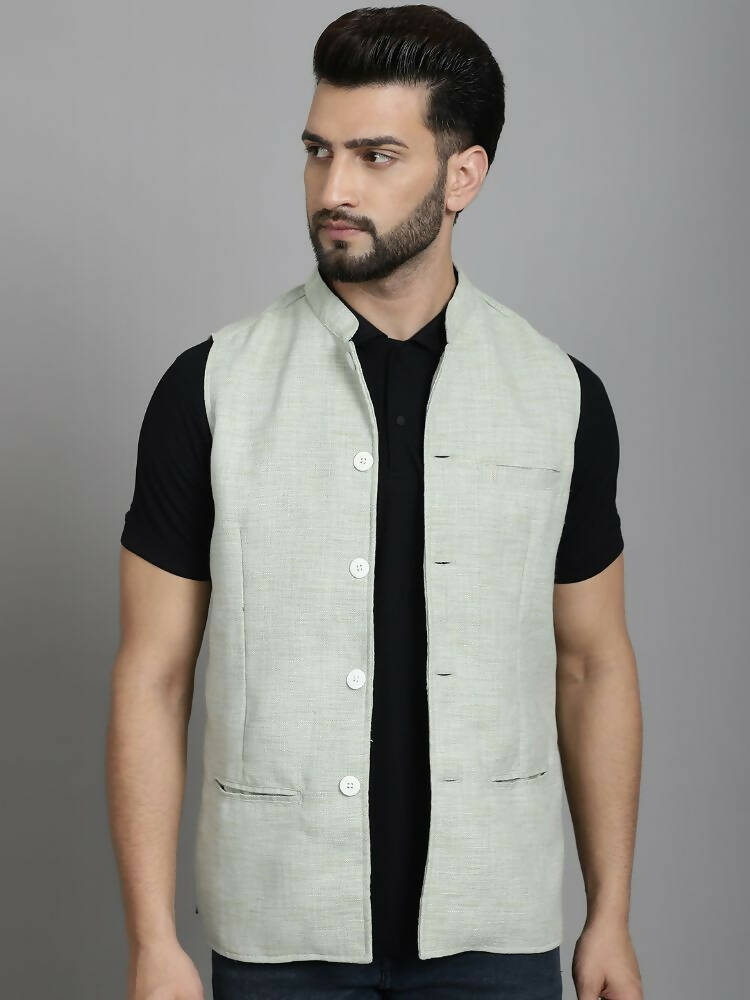 Even Apparels Nehru Jacket With Welt Pockets - Green - Distacart