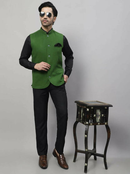 Even Apparels Pure Wool Nehru Jacket - Green - Distacart