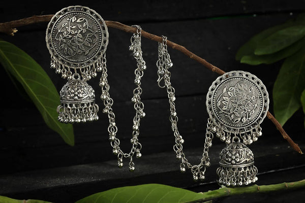 Mominos Fashion Johar Kamal Trendy Oxidized Silver Plated Bahubali Jhumkas - Distacart