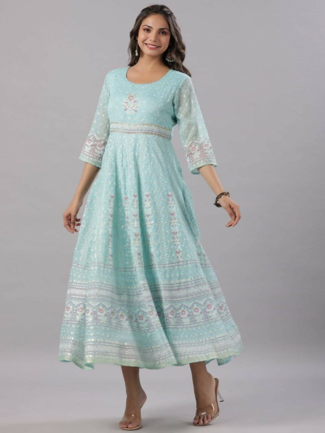Juniper Women Sky Blue Chiffon Dobby Printed Maxi Dress - Distacart