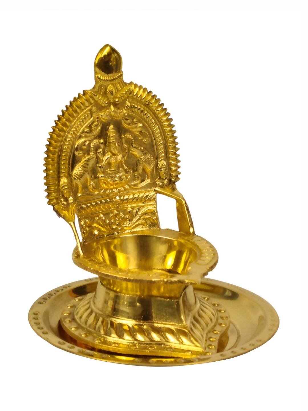 Spillbox Gold Toned Kamachi Diya With Plate Pooja Essentials - Distacart
