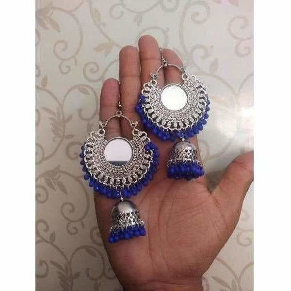 Muskan Fancy Oxidized Blue Beaded Jhumka Earrings