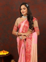 Thumbnail for Lorenvalley Fashion Pink Cotton Woven Design with Zari Weaving Design Saree - Distacart