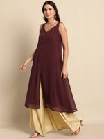 Thumbnail for Janasya Maroon Poly Chiffon Dobby Weave Kurta - Distacart