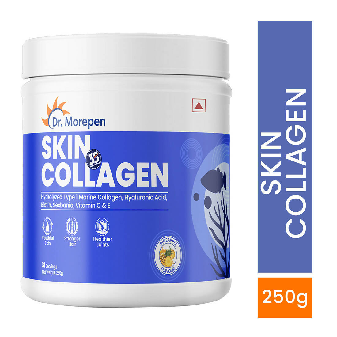 Dr. Morepen Skin Collagen Protein Powder With Hyaluronic Acid, Vitamin C, Sesbania & Biotin - Pineapple Flavour - Distacart