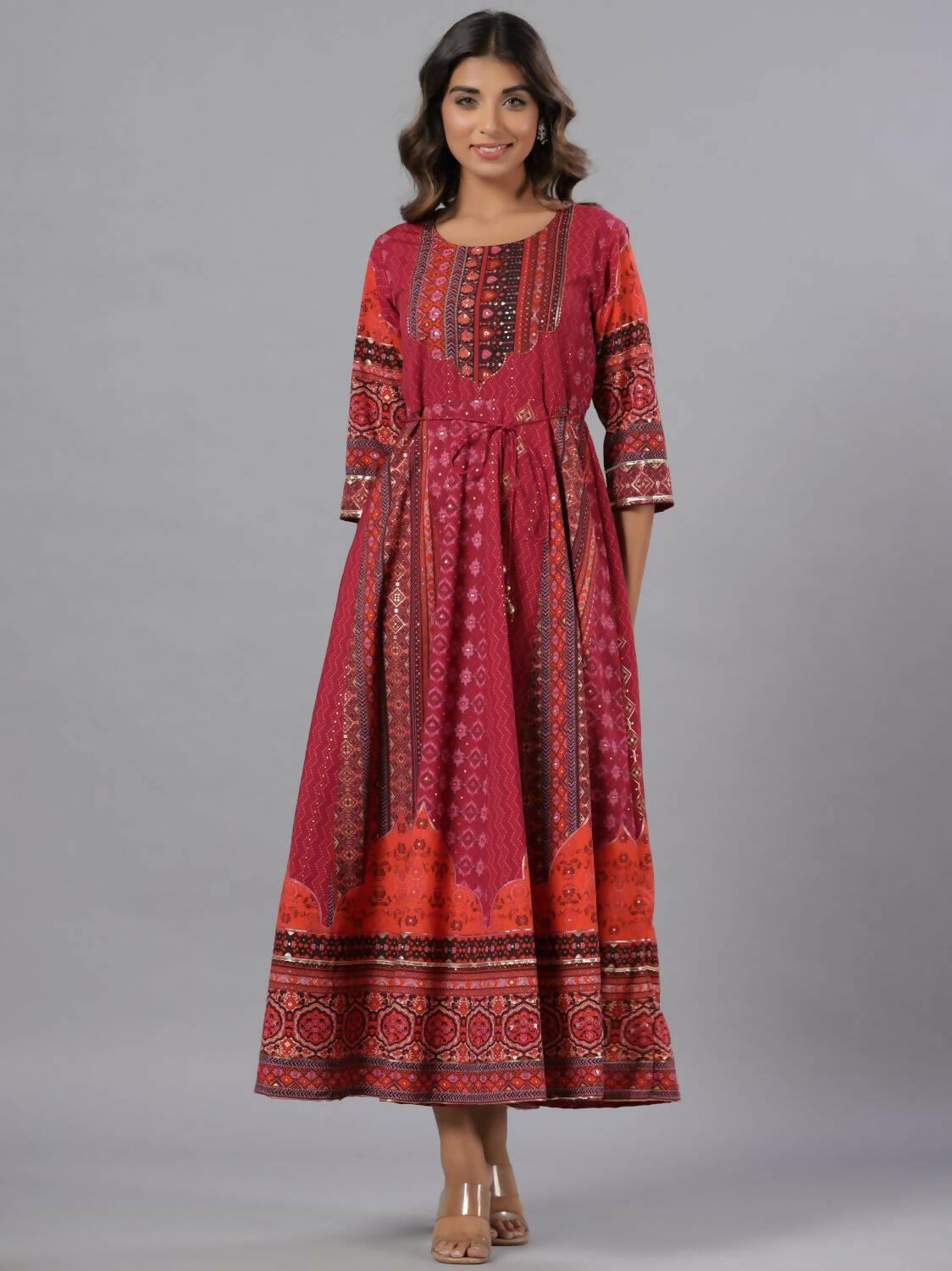 Juniper Women Plum Silk Printed Maxi Dress - Distacart
