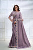 Lavender Crepe satin silk Cord & Sequence Embroidered with Stone work Saree - Mohmanthan Majestica - Distacart