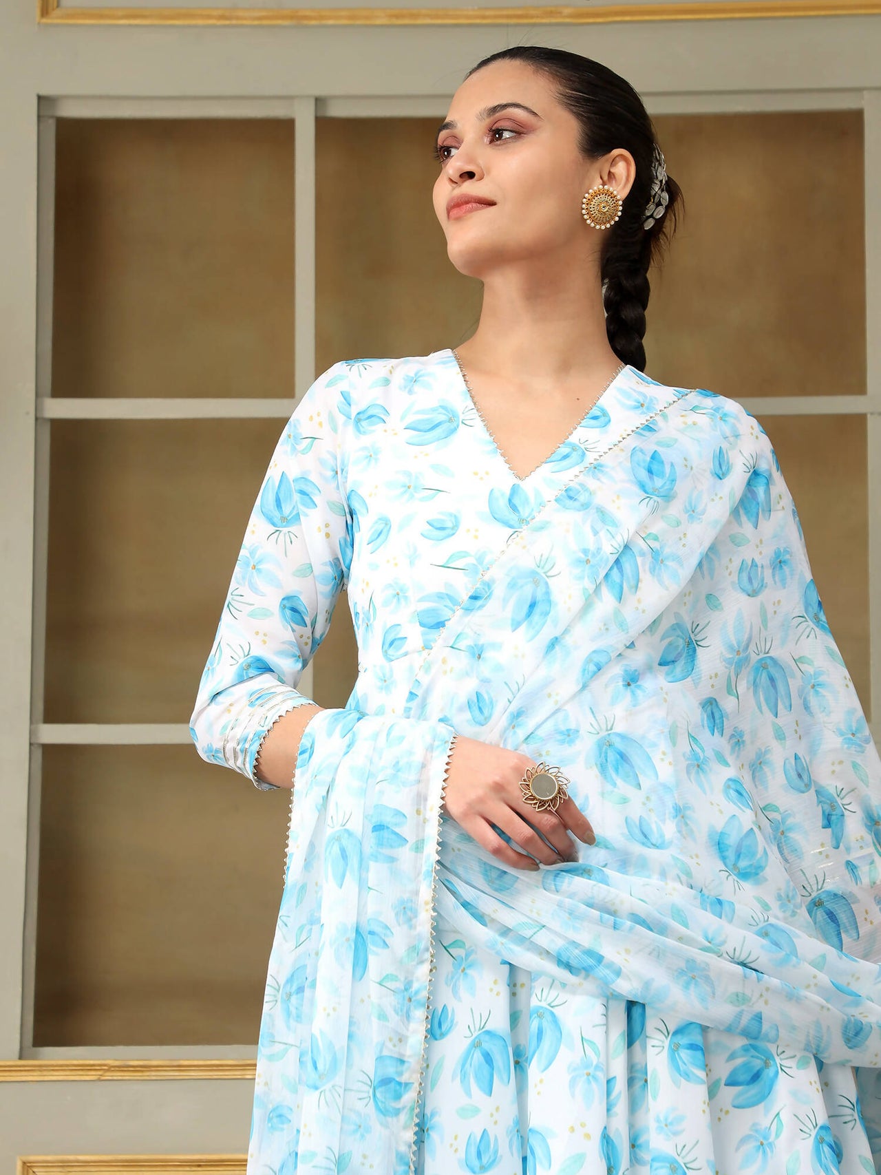 Pomcha Jaipur Blue Saadgi Blue Phool Anarkali Set - Distacart