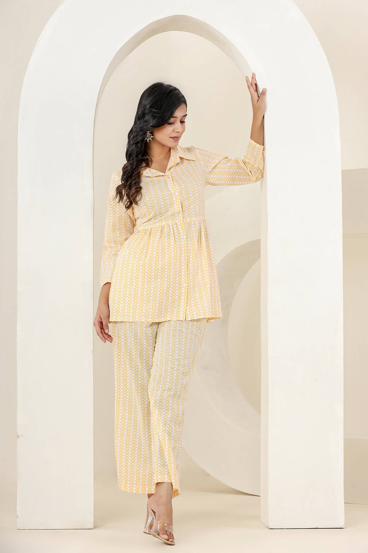 Kaajh Women's Yellow Printed Cotton Co-ord Set - Distacart