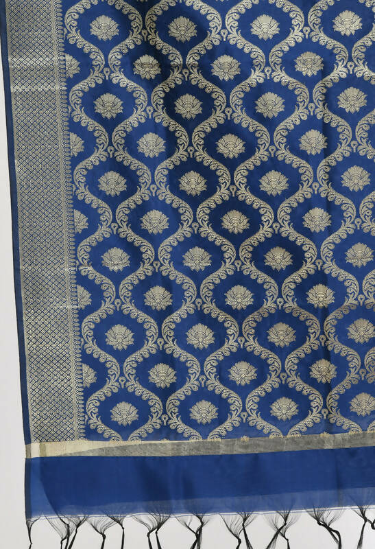 Mominos Fashion Moeza Women's Banarsi Silk All Over Woven Design Navy Blue Dupatta - Distacart