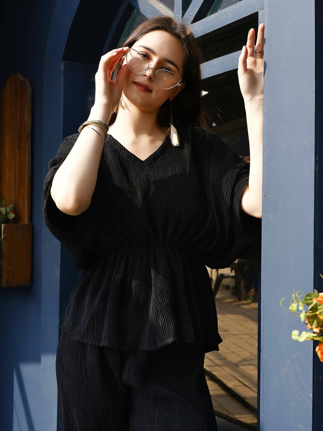 Black Crush Plain Top with Matching Bottom - Eesha - Distacart