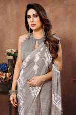 Thumbnail for Partywear Designer Grey Georgette Fancy Saree - Satrangi - Distacart