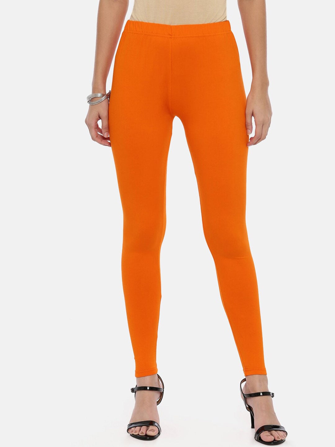 Souchii Orange Solid Slim-Fit Ankle-Length Leggings For Women - Distacart