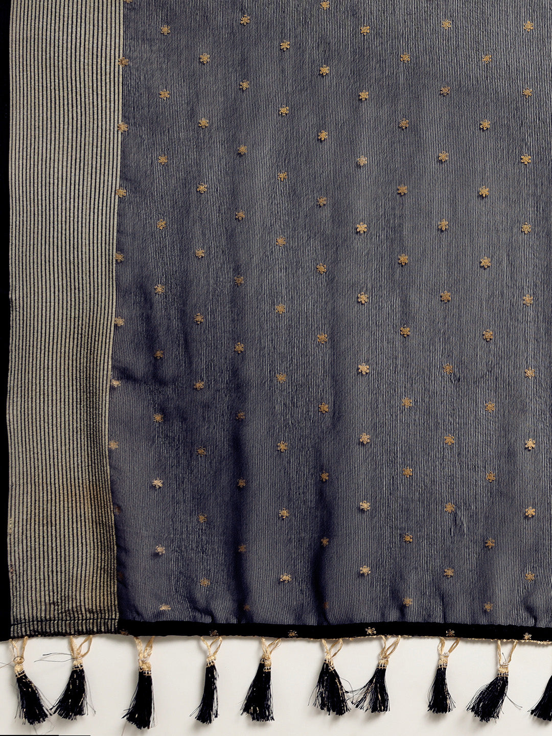 Mitera Black & Gold-Toned Floral Zari Pure Chiffon Saree - Distacart