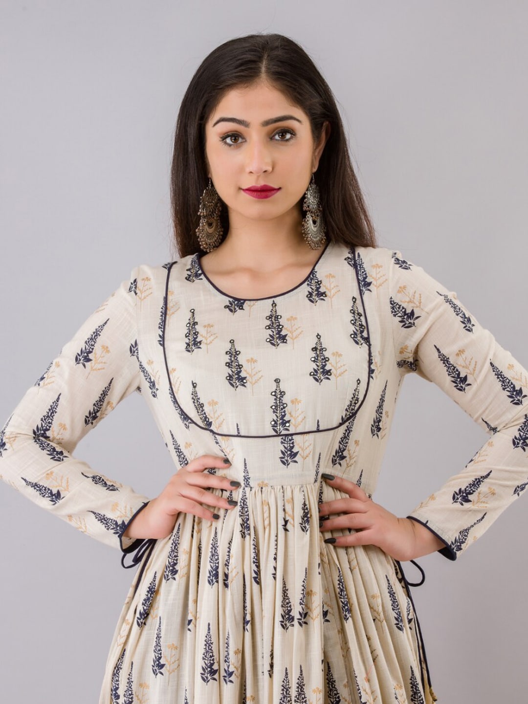 Kalini Women Beige Ethnic Motifs Printed Cold-Shoulder Sleeves Floral Anarkali Kurta - Distacart