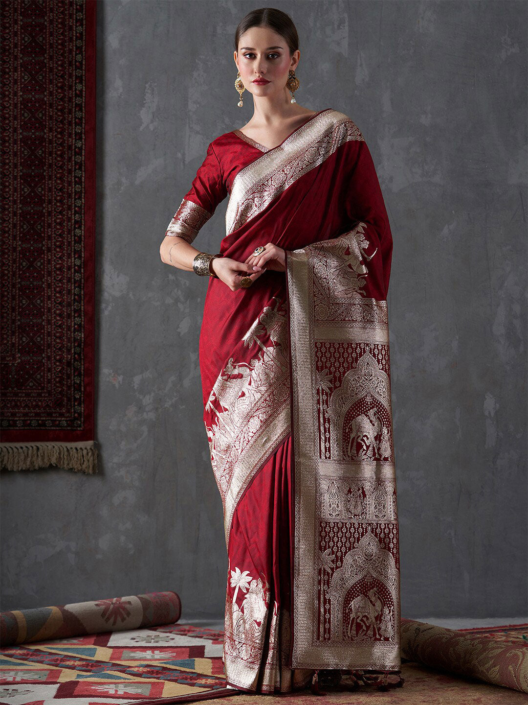 Mitera Ethnic Motifs Zari Silk Blend Kanjeevaram Saree - Distacart