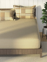Thumbnail for Nautica Brown & Brown Striped Cotton 160 TC King Bedsheet With 2 Pillow Covers - Distacart