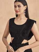 Thumbnail for Mitera Black Self Design Satin Lehenga Saree - Distacart
