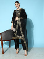 Thumbnail for Sangria Floral Yoke Design Jacquard Kurta with Trousers & With Dupatta - Distacart