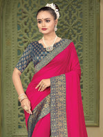 Thumbnail for Kalini Pink & Teal Woven Design Zari Kanjeevaram Saree - Distacart