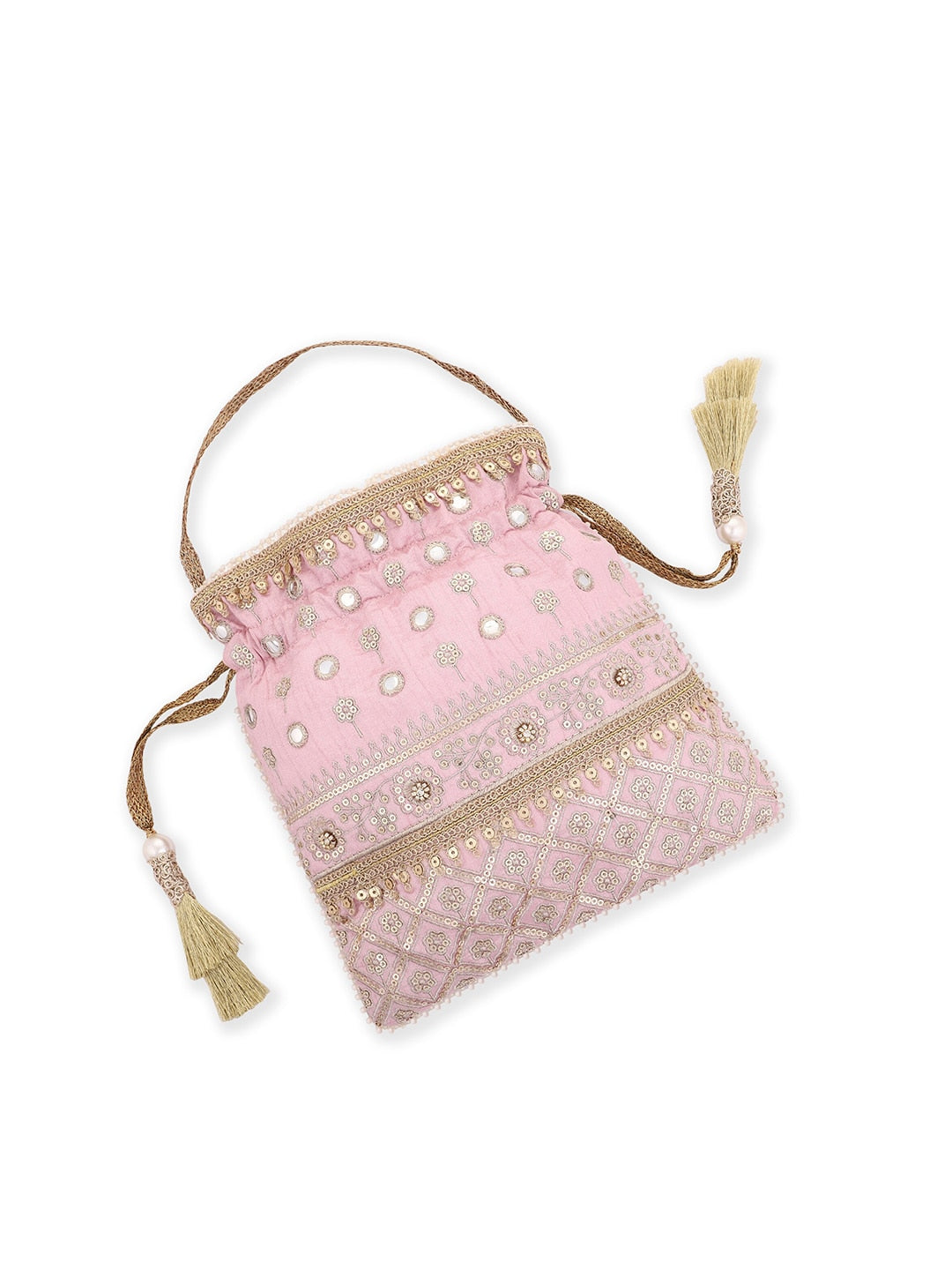 Masq Pink & Gold-Toned Embellished Potli Clutch - Distacart