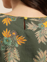 Thumbnail for Sangria Women Olive Green & Mustard Yellow Pure Cotton Floral Printed Kurta - Distacart