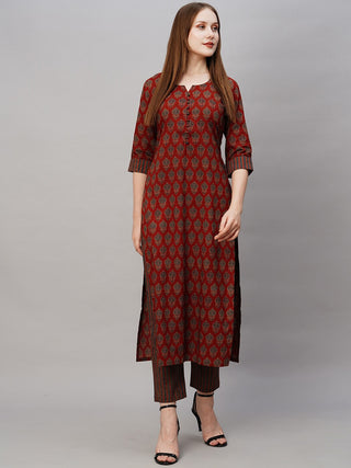 Kalini Ethnic Motifs Printed Regular Straight Kurta With Trousers - Distacart