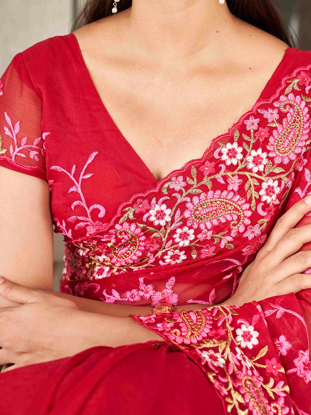 Tikhi Imli Floral Embroidered Chiffon Heavy Work Saree - Distacart