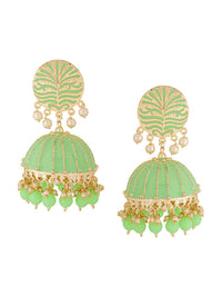 Thumbnail for Yellow Chimes Women Green Meenakari Jhumkas Earrings - Distacart