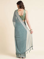 Thumbnail for Mitera Sea Green & Gold-Toned Ethnic Motifs Woven Design Zari Pure Chiffon Saree - Distacart