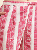 Thumbnail for Sangria Pink & White Floral Printed Pure Cotton Straight Kurta With Trouser & Dupatta - Distacart