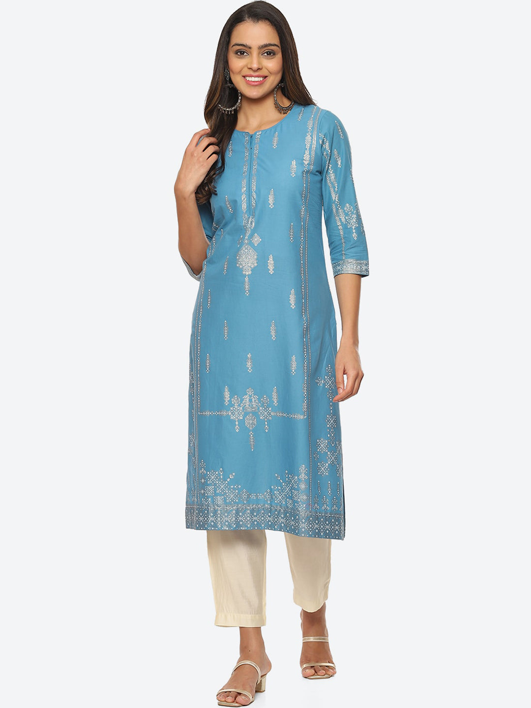 Biba Ethnic Motifs Printed Cotton Kurta - Distacart