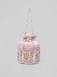 Thumbnail for Rubans Pink & White Embroidered Potli Bag - Distacart