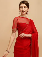Thumbnail for Sangria Red Silk Blend Embroidered Saree - Distacart