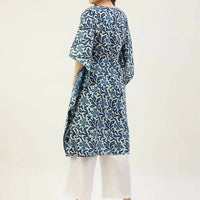 Thumbnail for FIORRA Women's Printed Pure Cotton Kaftan Kurta - Blue - Distacart