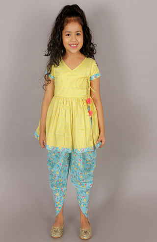 Lil Drama Folklore Girls Yellow Kurta With Dhoti Set - Distacart