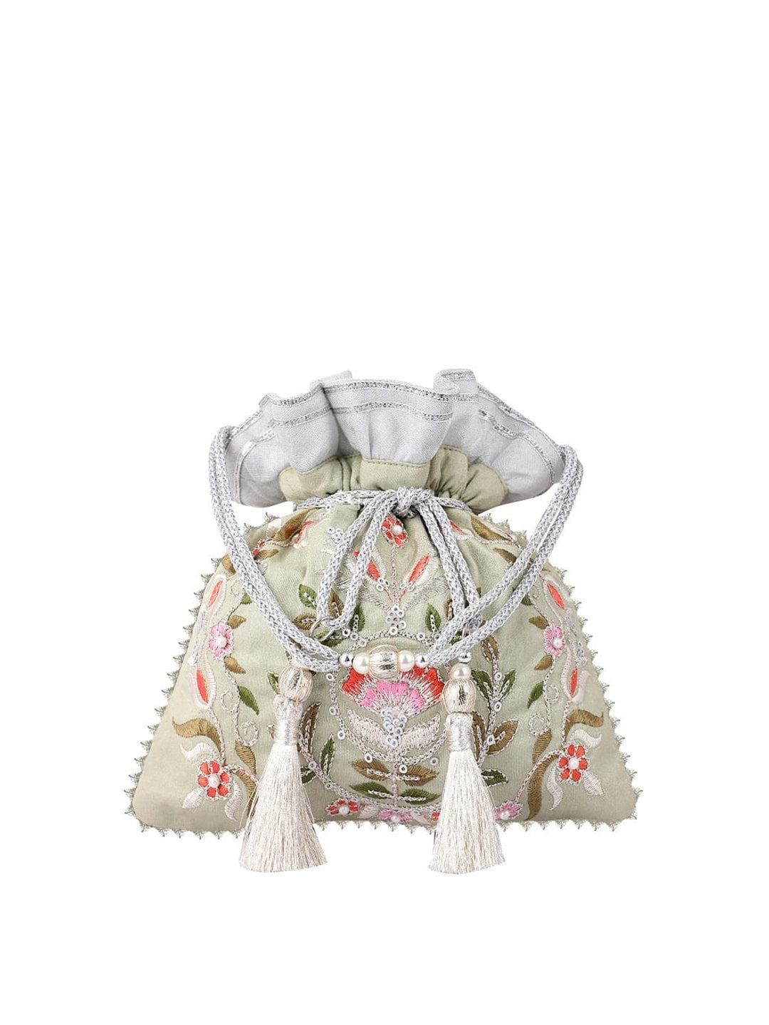 Masq Green & Pink Embellished Embroidered Potli Clutch - Distacart