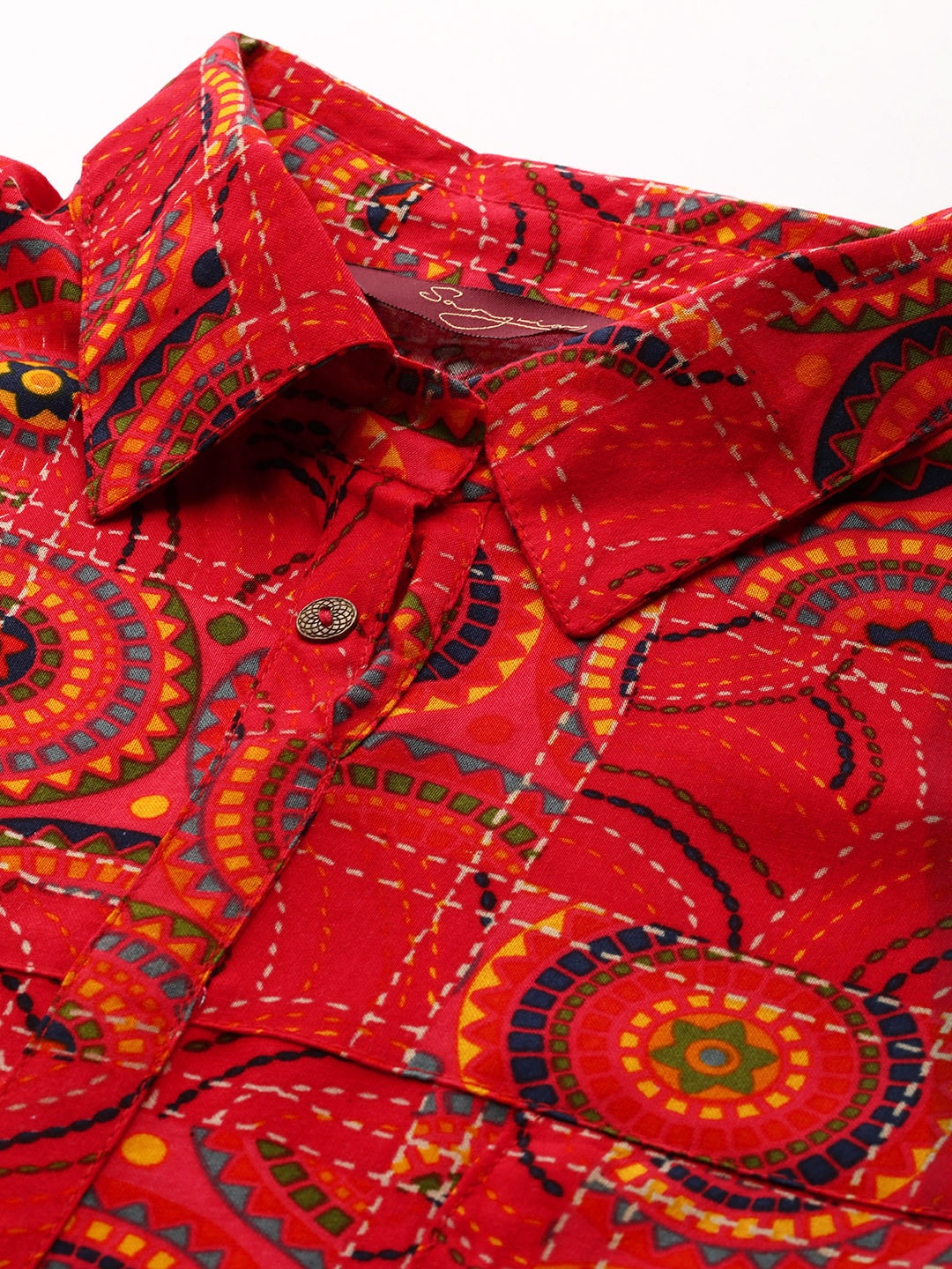 Sangria Women Red Geometric Printed Kurta - Distacart