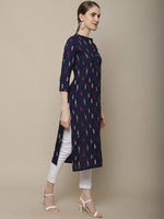 Thumbnail for Sangria Women Navy Blue & Red Pure Cotton Geometric Printed Kurta - Distacart