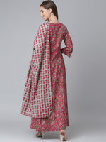 Thumbnail for Khushal K Women Maroon Cotton Floral Printed Kurta With Dupatta - Distacart