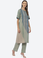 Thumbnail for Biba Women Blue & Green Striped Kurta with Trousers - Distacart
