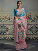 Thumbnail for Mitera Pink & Blue Woven Design Brasso Chanderi Saree - Distacart