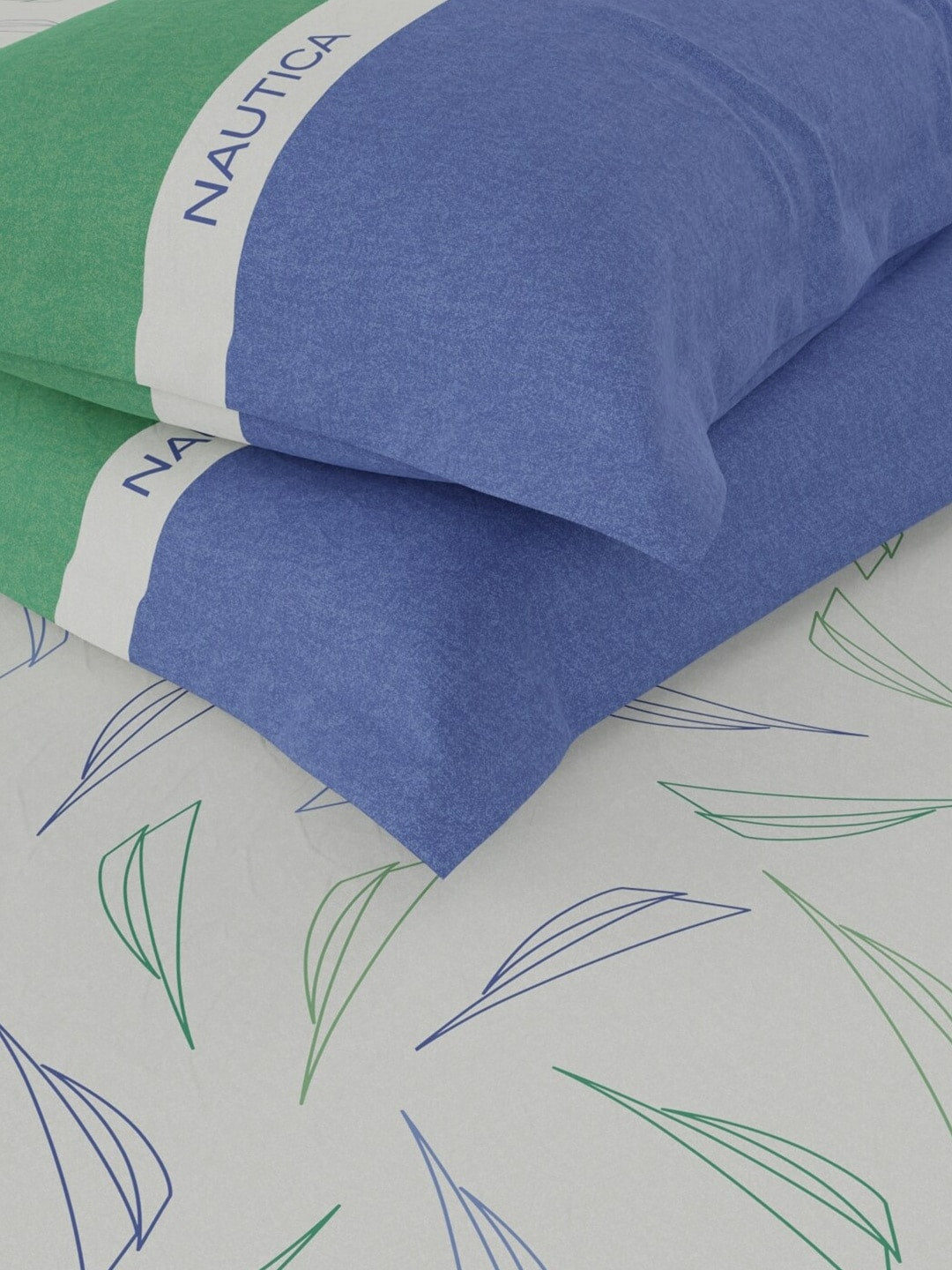 Nautica Noridge Green & Blue Floral Cotton 160 TC King Bedsheet With 2 Pillow Covers - Distacart