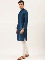 Thumbnail for Manyavar Men Blue & White Self Design Kurta with Churidar - Distacart