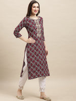 Thumbnail for Sangria Purple & White Bandhani Printed Straight Kurta - Distacart