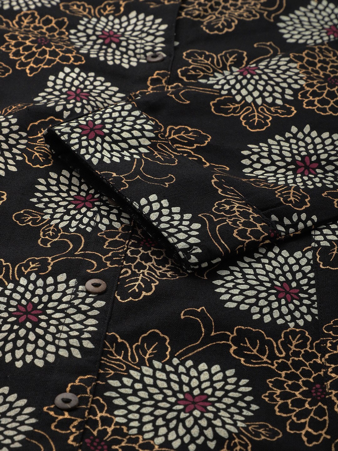 HERE&NOW Mandarin Collar Floral Printed Cotton Kurta - Distacart